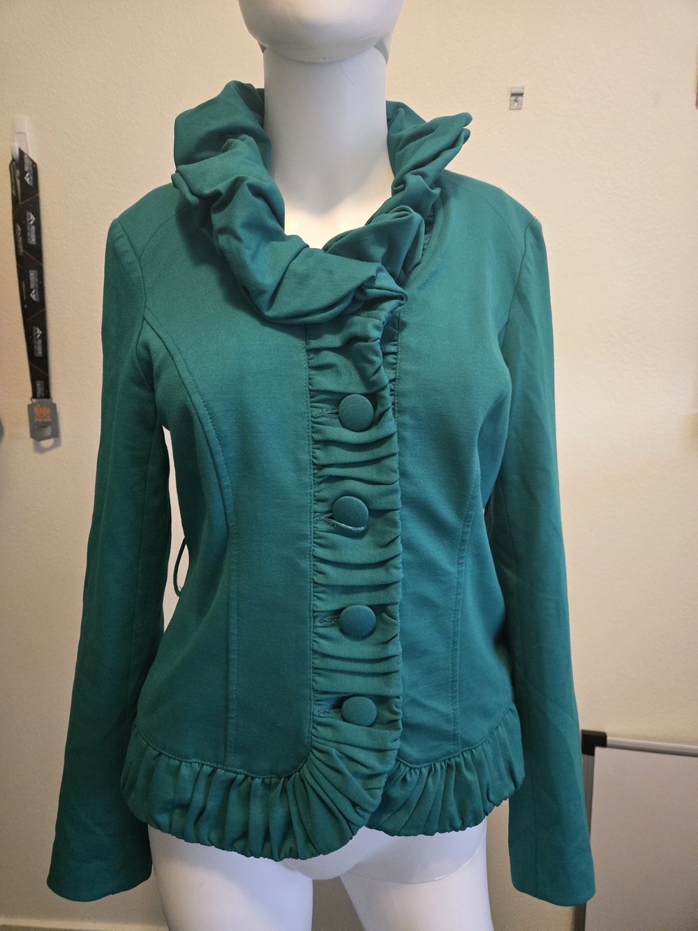 INC International Concepts Teal Ruffle-Trim Jacket - Picture 2 of 6